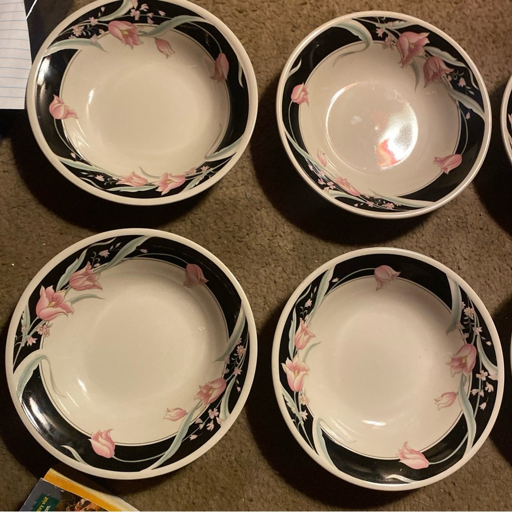China Pearl Stoneware  "Serena" Soup Cereal Bowls Tulips 7" Vintage 1988 X8
